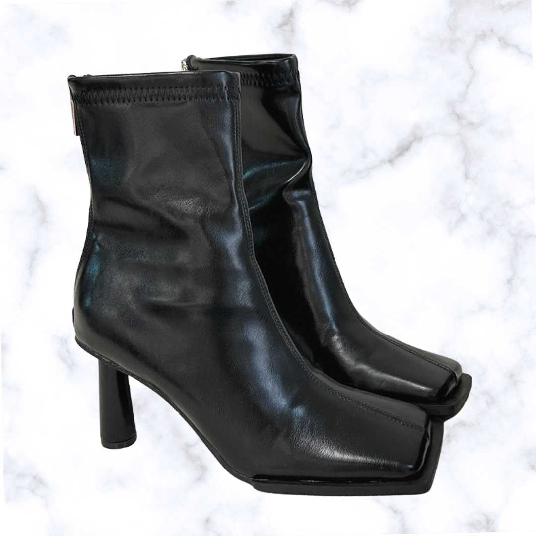 Cozy Soft PU Leather Women’s Ankle Boots with Square Toe and Stiletto Heels – Elegant Zip-Up Fashion Party Shoes