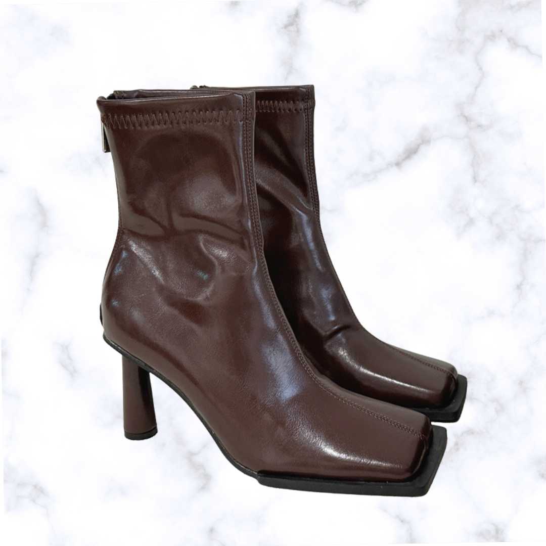 Cozy Soft PU Leather Women’s Ankle Boots with Square Toe and Stiletto Heels – Elegant Zip-Up Fashion Party Shoes