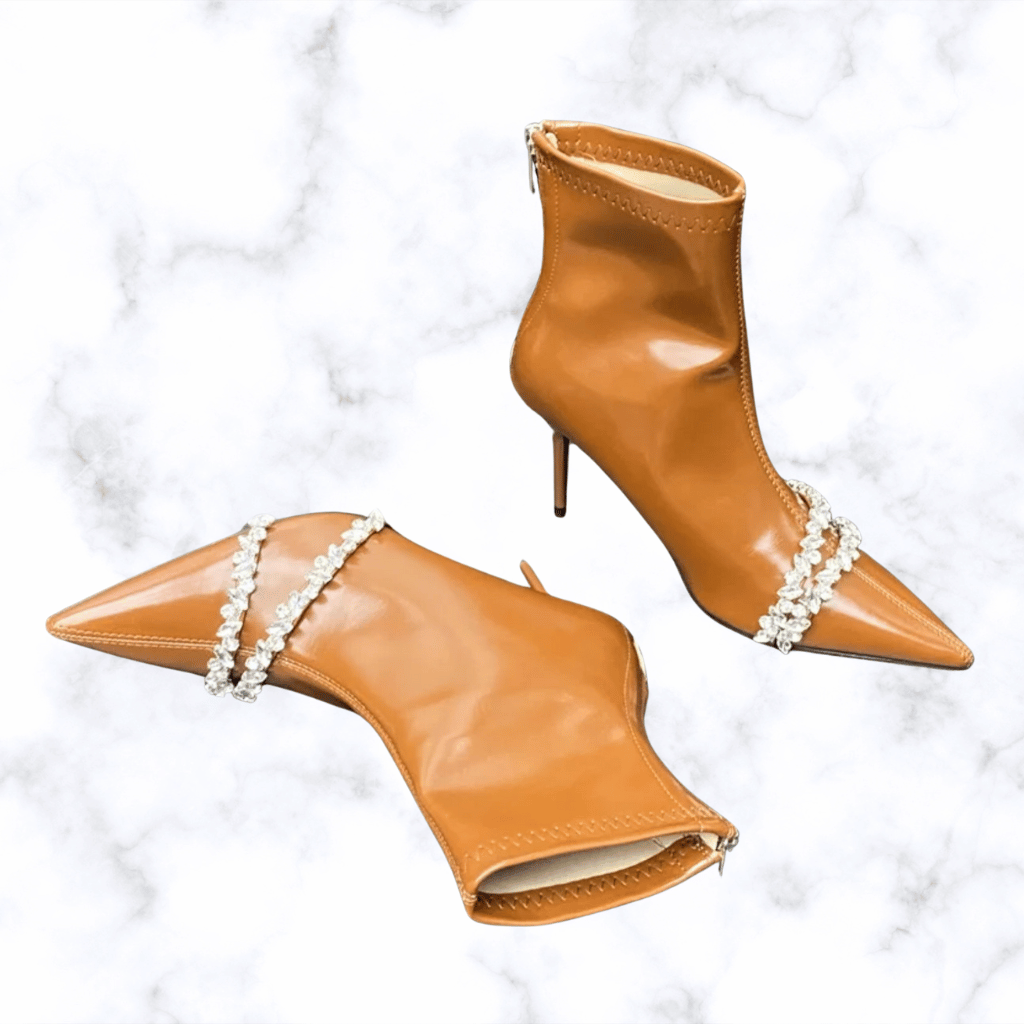 Designer Punk-Style Women's Ankle Boots with Crystal Embellishments, Pointed Toe, Thin High Heels, and Zipper