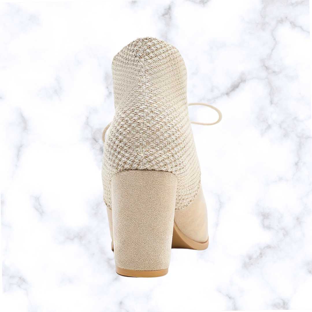 Elegant Beige Lace-Up Ankle Boots for Women – Square Toe, Chunky Heel, Comfortable All-Season Dress Shoes