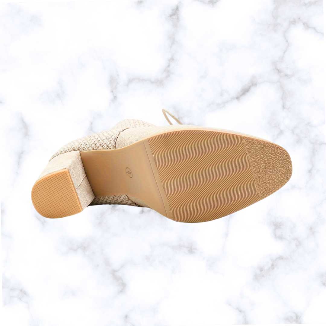 Elegant Beige Lace-Up Ankle Boots for Women – Square Toe, Chunky Heel, Comfortable All-Season Dress Shoes