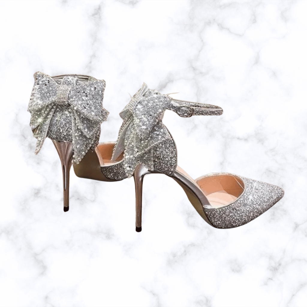 Elegant Crystal Sequin Bridal Pumps - Women's Pointed Toe Slip-On Wedding High Heels