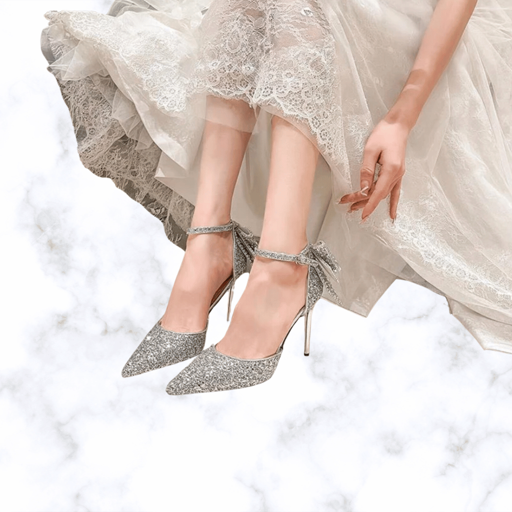 Elegant Crystal Sequin Bridal Pumps - Women's Pointed Toe Slip-On Wedding High Heels