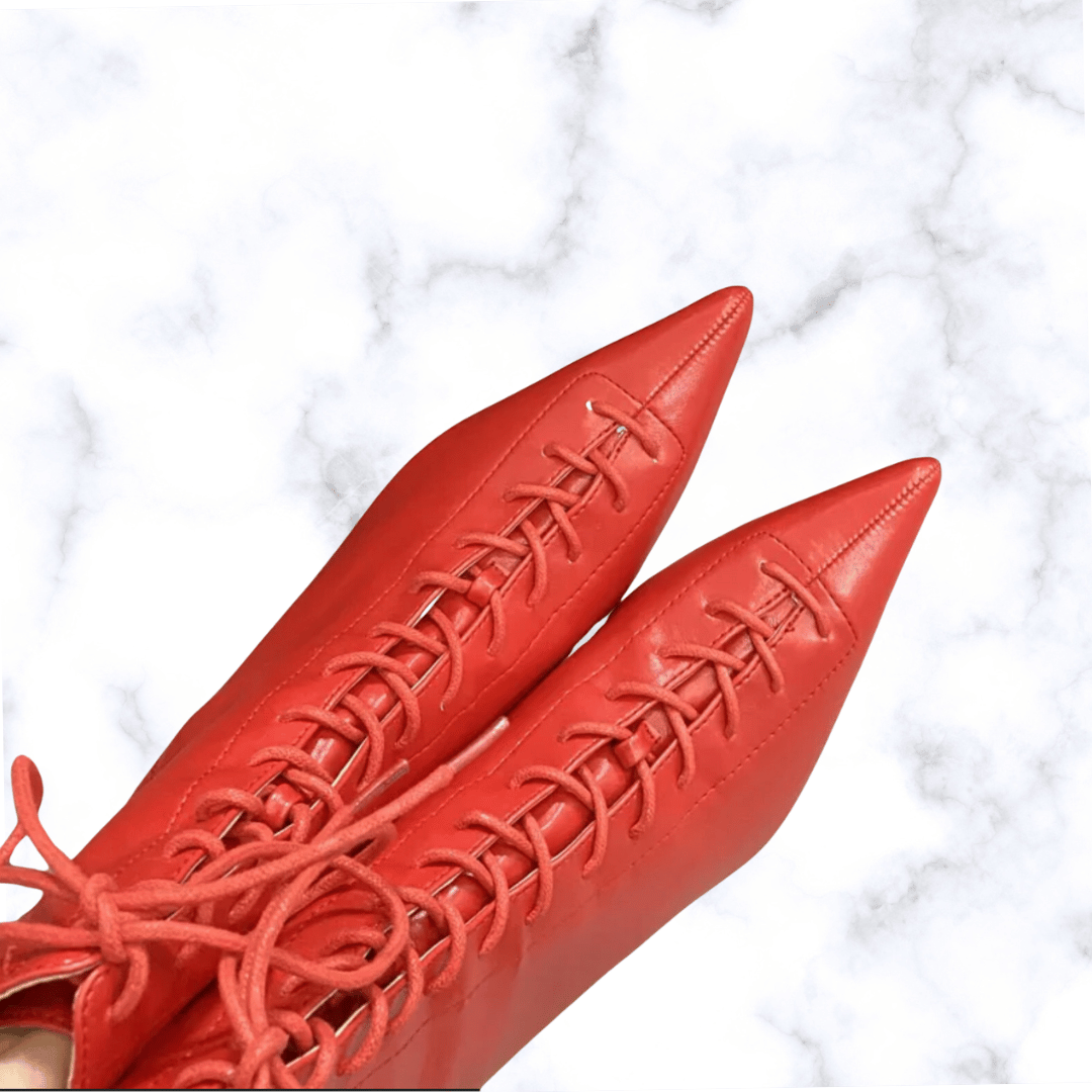 Elegant Designer Pointed Toe T-Tied Lace-Up Ankle Boots for Women – Thin High Heels