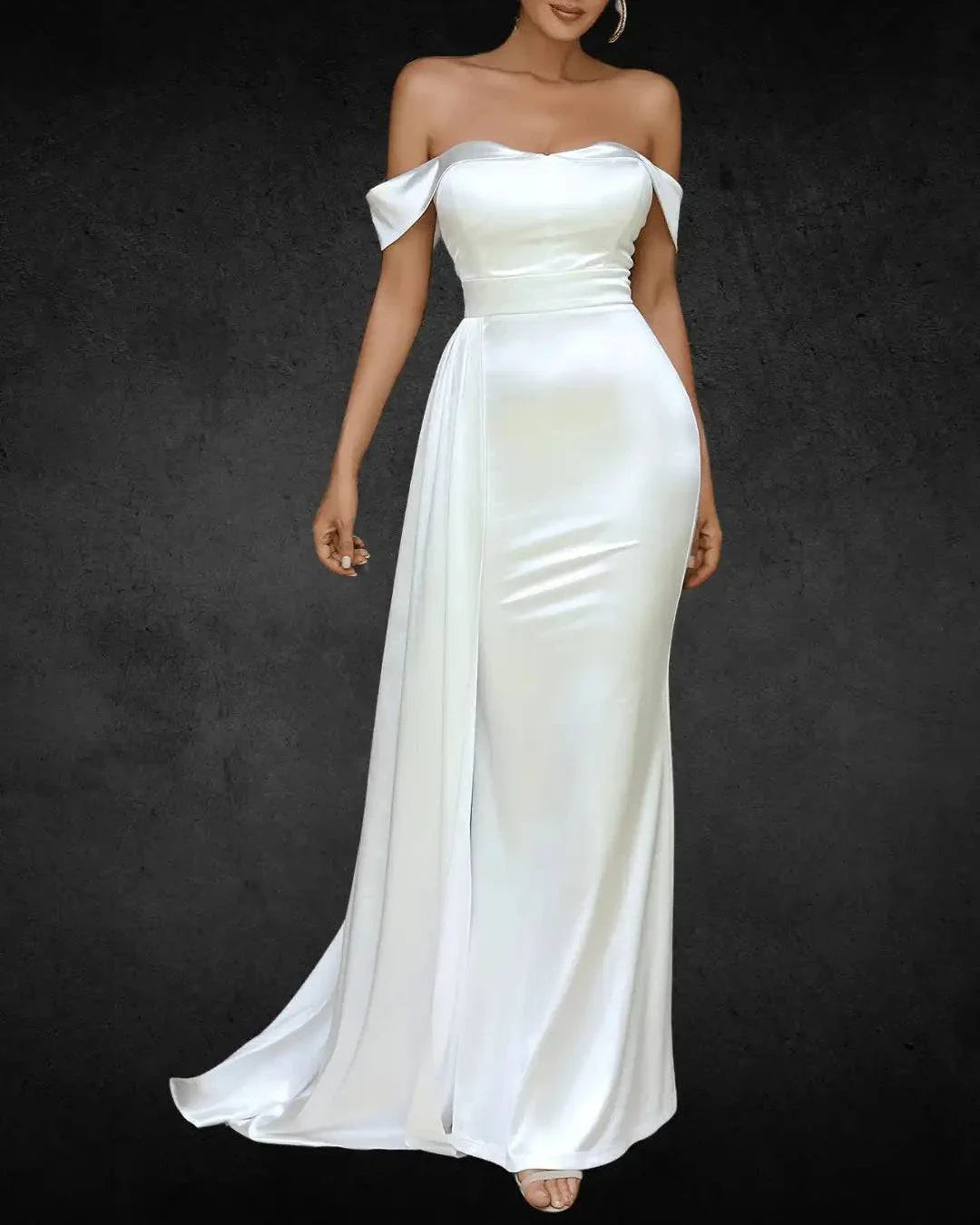 Elegant Off-Shoulder Satin Bridal Gown – Fitted Strapless Wedding Dress for Women, Solid Color Polyester Party Attire - VougeVampUK