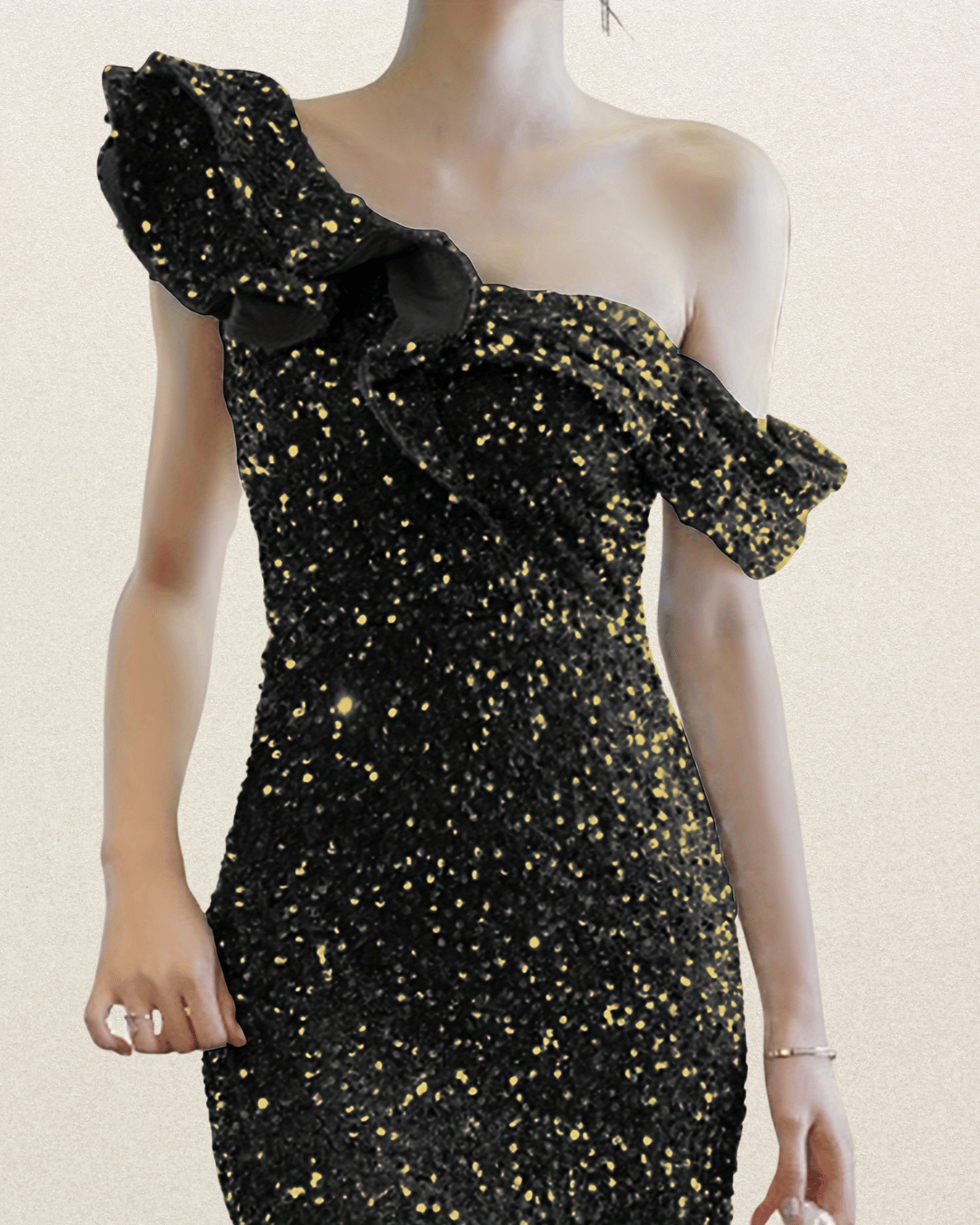 Elegant Off-Shoulder Sequin Mermaid Bridesmaid Dress - Luxurious French-Inspired Evening Gown with Ruffled Detail, Split Hem