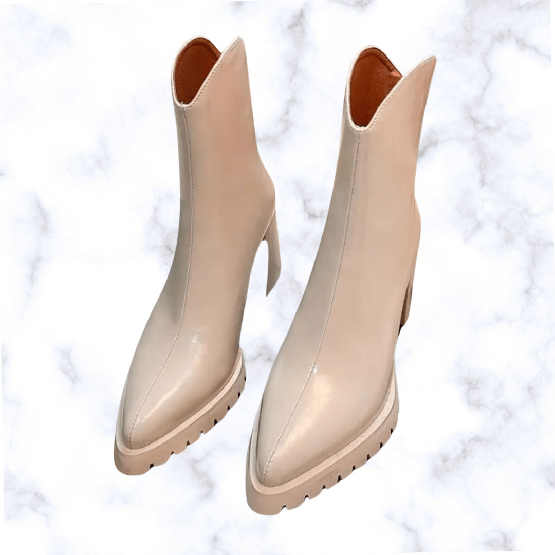 Elegant Pointed Toe High Heel Ankle Boots for Women – Comfortable Leather Chelsea Boots