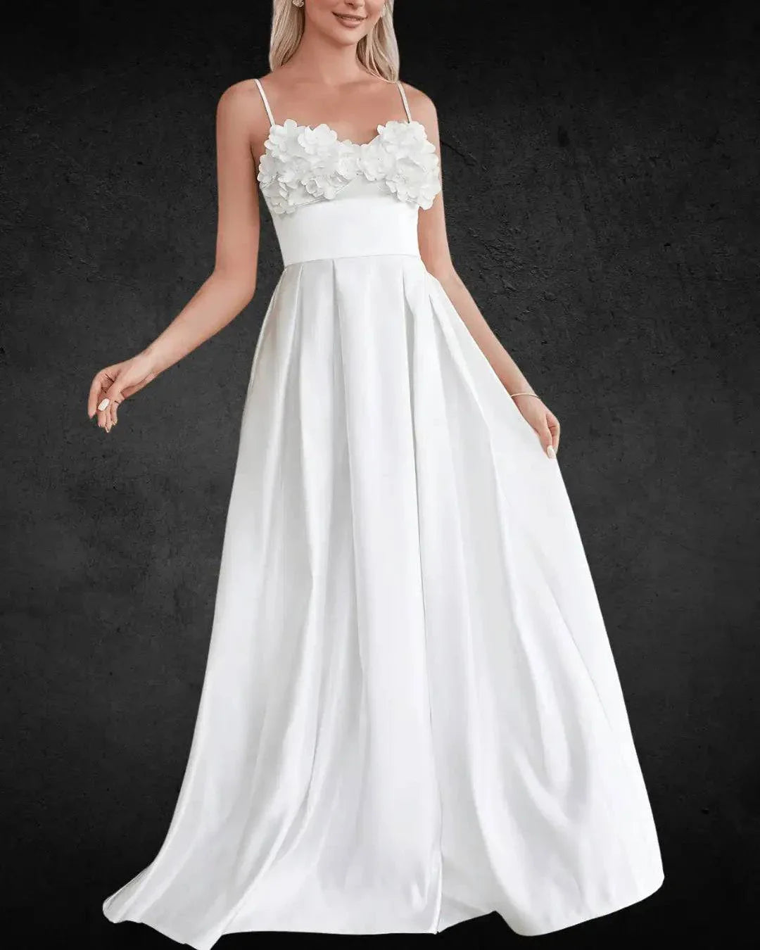 Elegant Satin Slip Wedding Dress with Appliqué – High-Quality Long Bridal Gown for Women - VougeVampUK