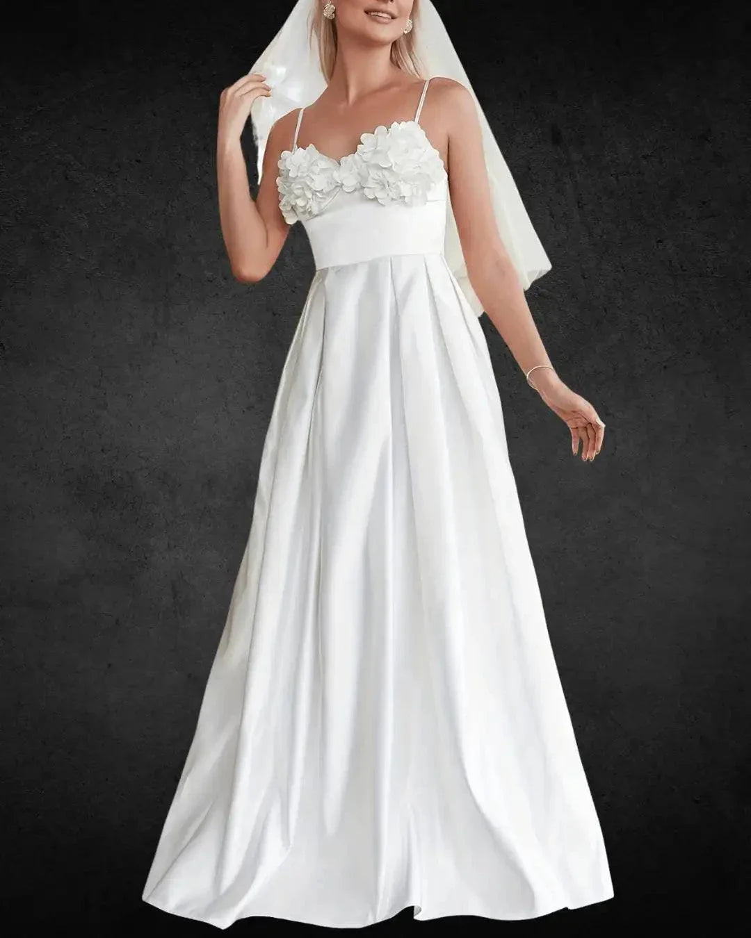 Elegant Satin Slip Wedding Dress with Appliqué – High-Quality Long Bridal Gown for Women - VougeVampUK