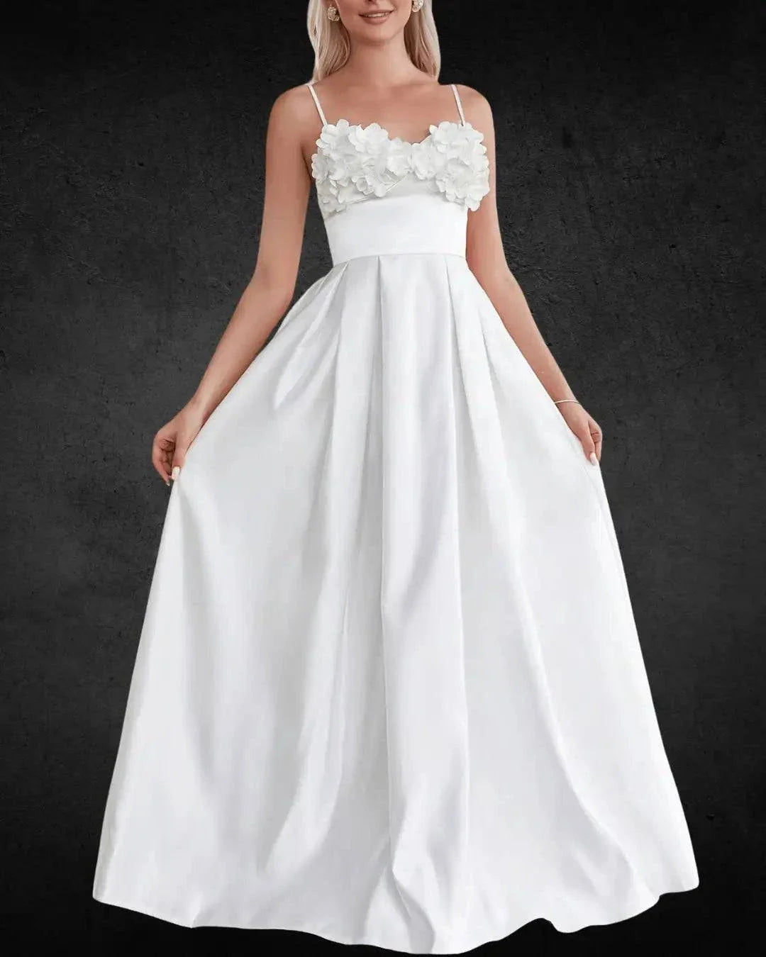 Elegant Satin Slip Wedding Dress with Appliqué – High-Quality Long Bridal Gown for Women - VougeVampUK