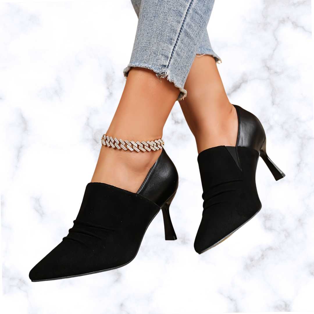 Elegant Slip-On Pointed Toe Stiletto Ankle Boots for Women – Solid Color High Heel Dress Booties with Fabric Upper and Rubber Sole