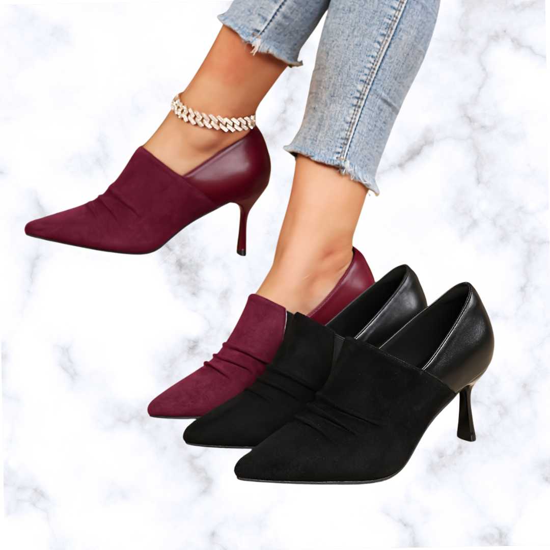 Elegant Slip-On Pointed Toe Stiletto Ankle Boots for Women – Solid Color High Heel Dress Booties with Fabric Upper and Rubber Sole