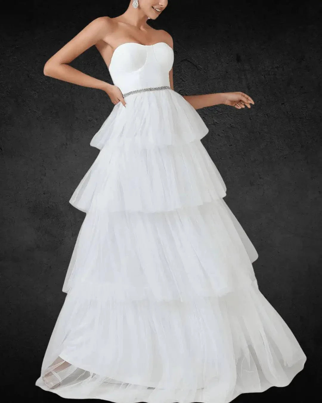 Elegant Designer Wedding Dress with Layered Cake Skirt and Tulle Hem – Unique Bridal Gown - VougeVampUK