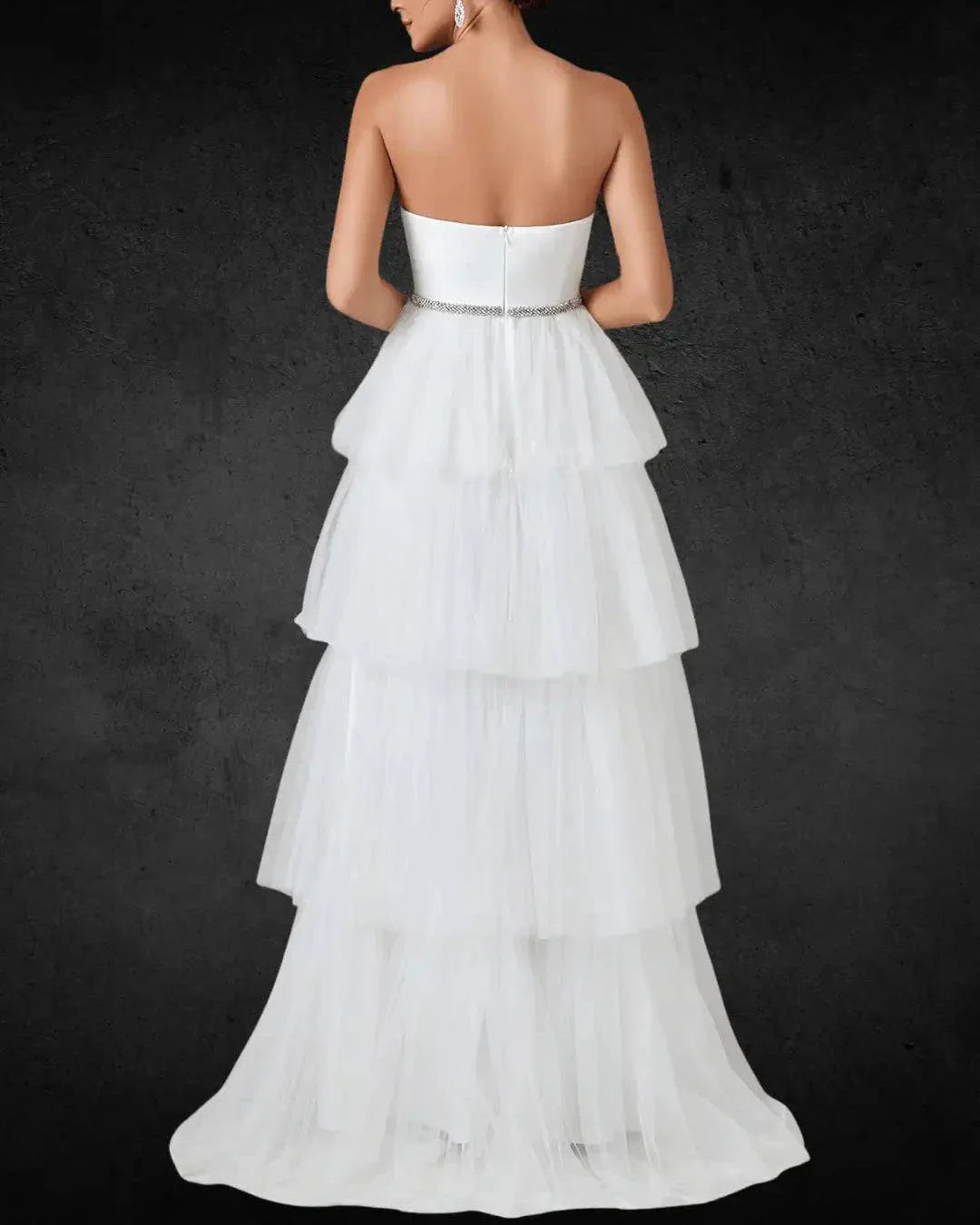 Elegant Designer Wedding Dress with Layered Cake Skirt and Tulle Hem – Unique Bridal Gown - VougeVampUK