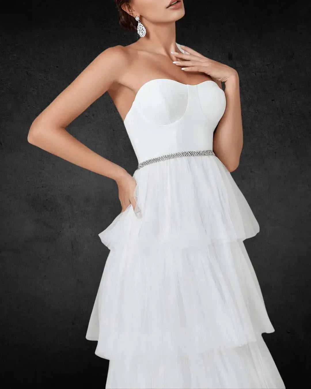 Elegant Designer Wedding Dress with Layered Cake Skirt and Tulle Hem – Unique Bridal Gown - VougeVampUK