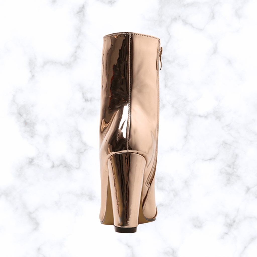 Gold and Silver Leather Ankle Boots for Women, Pointed Toe Square High Heels Chelsea Boots