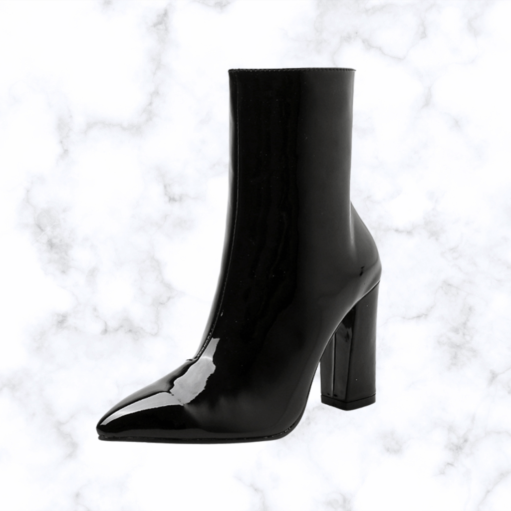 Gold and Silver Leather Ankle Boots for Women, Pointed Toe Square High Heels Chelsea Boots