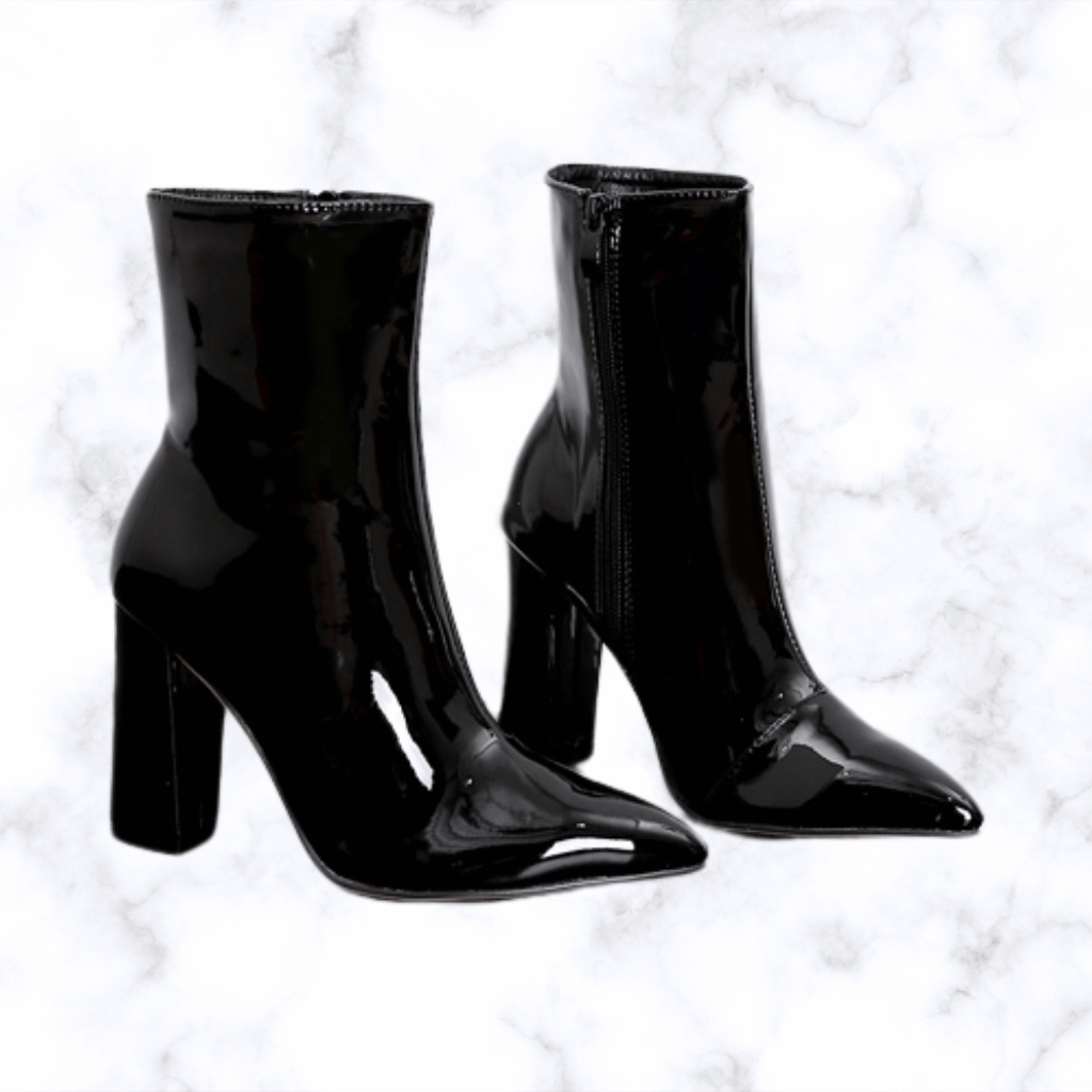 Gold and Silver Leather Ankle Boots for Women, Pointed Toe Square High Heels Chelsea Boots