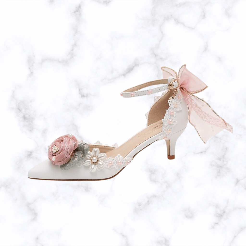 Handmade Designer Lolita Style Wedding Shoes – Pointed Toe Bridal Heels with Butterfly-Knot Detailing