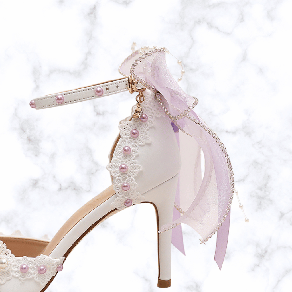 Handmade Designer Lolita Style Wedding Shoes – Pointed Toe Bridal Heels with Butterfly-Knot Detailing