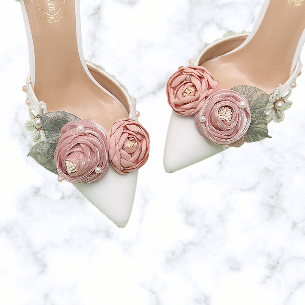 Handmade Designer Lolita Style Wedding Shoes – Pointed Toe Bridal Heels with Butterfly-Knot Detailing