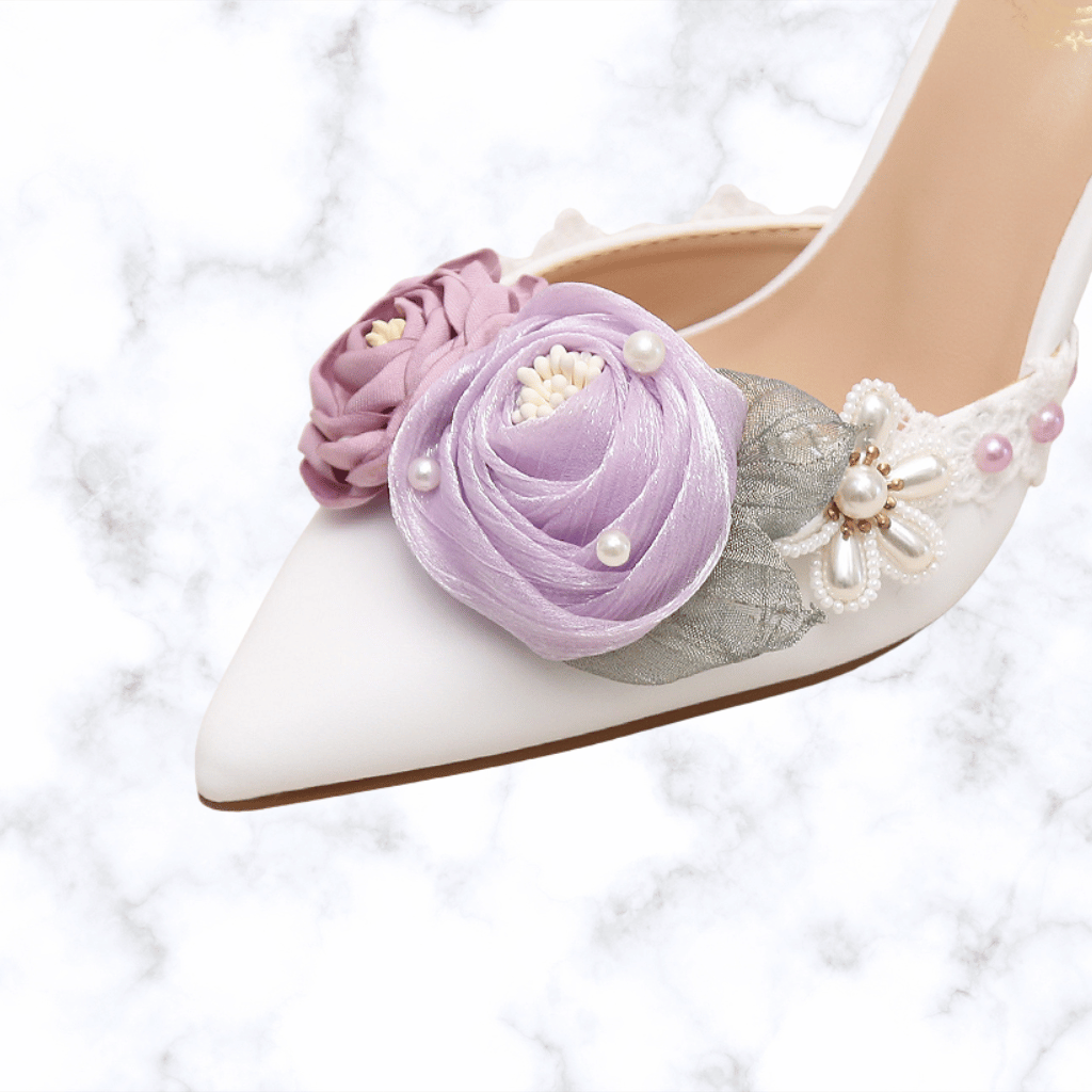 Handmade Designer Lolita Style Wedding Shoes – Pointed Toe Bridal Heels with Butterfly-Knot Detailing
