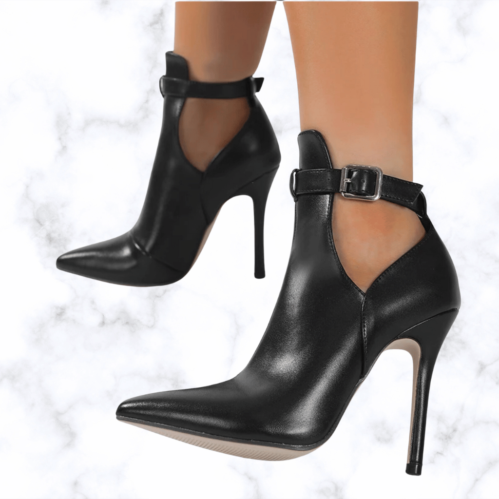 Handmade Designer Women's Ankle Boots with Belt Buckle, Pointed Toe, and Sexy Thin High Heels