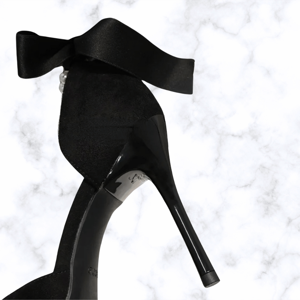 Handmade Korean Style Bridal Black Pumps with String Bead Pearls – Elegant Pointed Toe High Heels