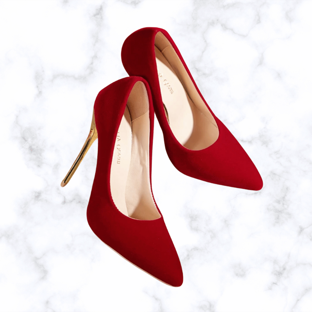 Handmade Retro Red Pointed Toe Wedding Shoes for Women, Slip-On Bridal High Heel Pumps