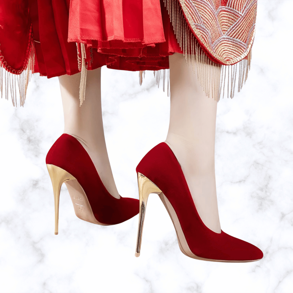 Handmade Retro Red Pointed Toe Wedding Shoes for Women, Slip-On Bridal High Heel Pumps