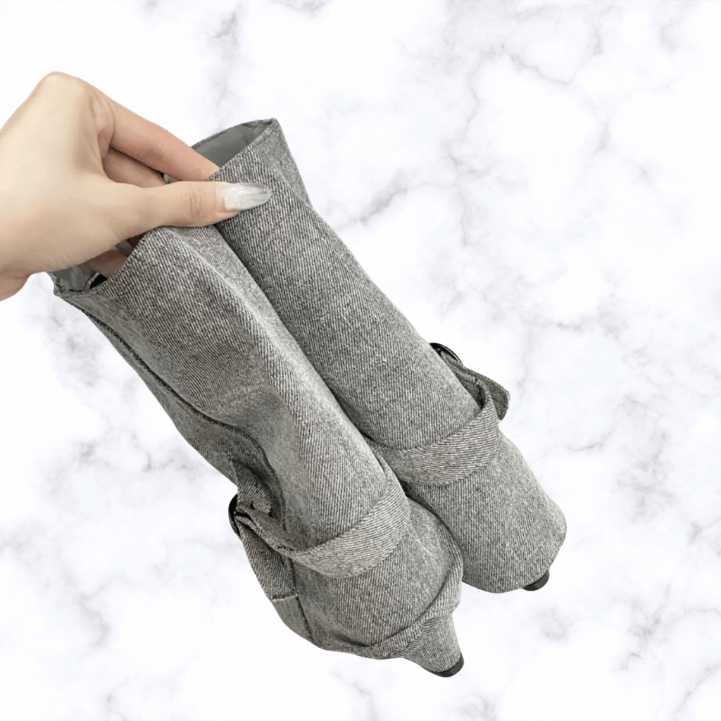 Handmade Winter Pointed Toe Ankle Boots for Women with Folded Belt Buckle and Wedge High Heels