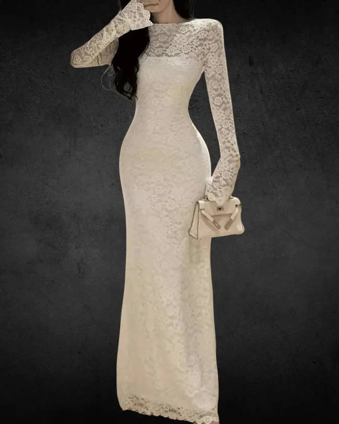 Off-Shoulder Lace Bridal Dress - Bell Sleeves, Bodycon Maxi Dress, White Floral Lace, Spring/Autumn Dress - VougeVampUK