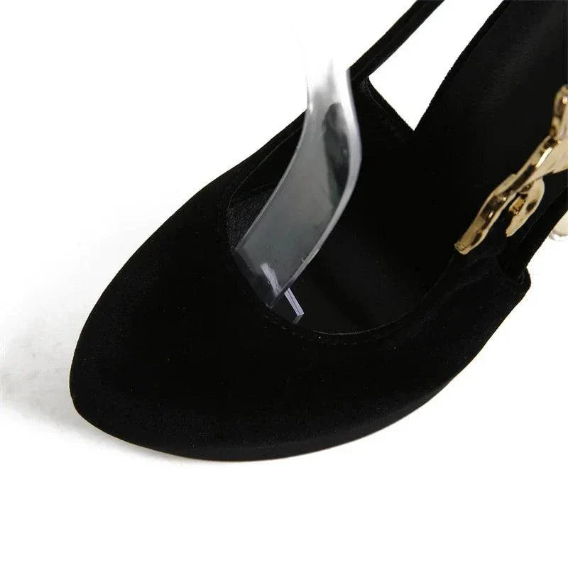 VougeVamp Metal Butterfly Chain Platform Pumps - Round Toe High Heel Wedding Shoes for Women