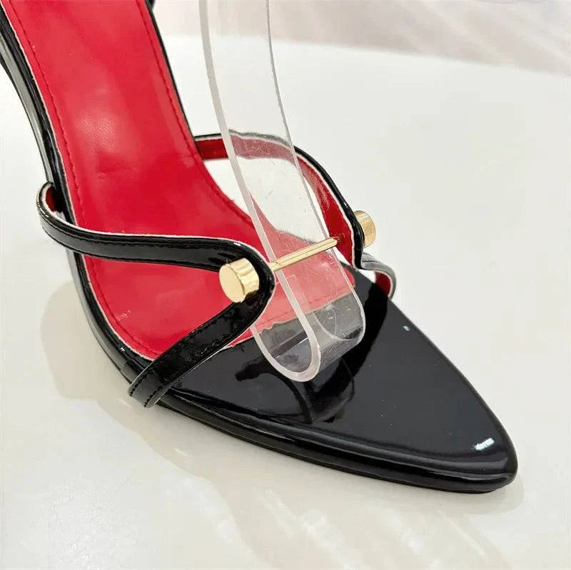 VougeVamp Gold Silver Ankle Cover Strap Sandals - Pointed Open Toe High Heel Party Shoes for Women