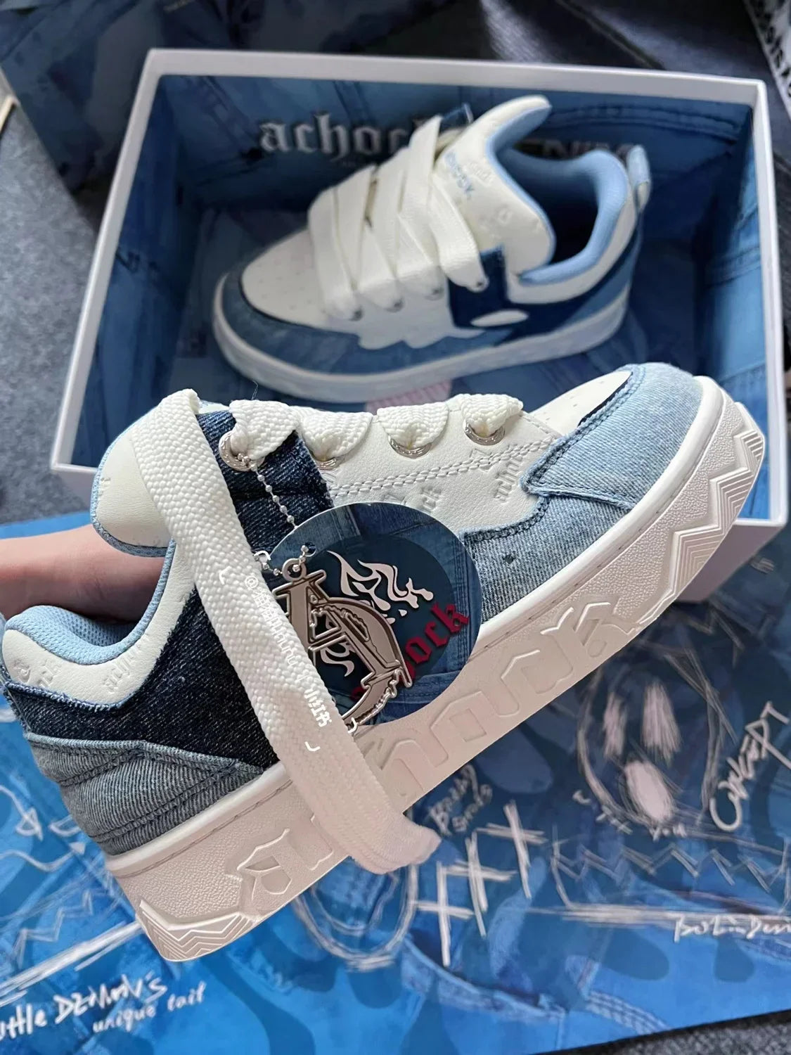 Trendy Thick-Soled Casual Denim Blue Sneakers – All-Match National Style Niche Shoes - VougeVampUK