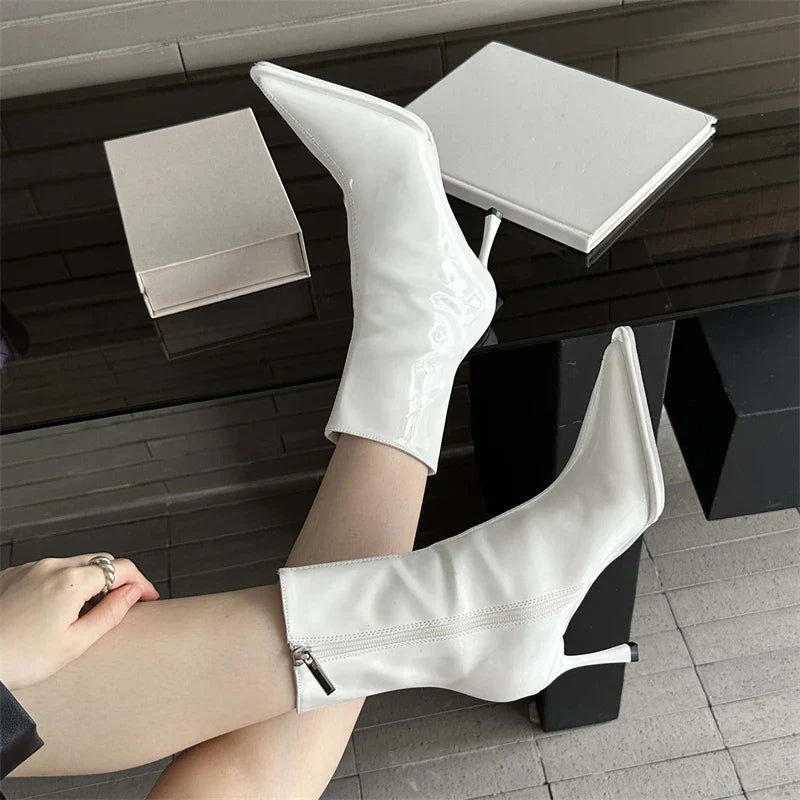 Handmade Leather Low Heel Ankle Boots for Women - Pointed Toe Zipper Closure Short Boots - VougeVampUK