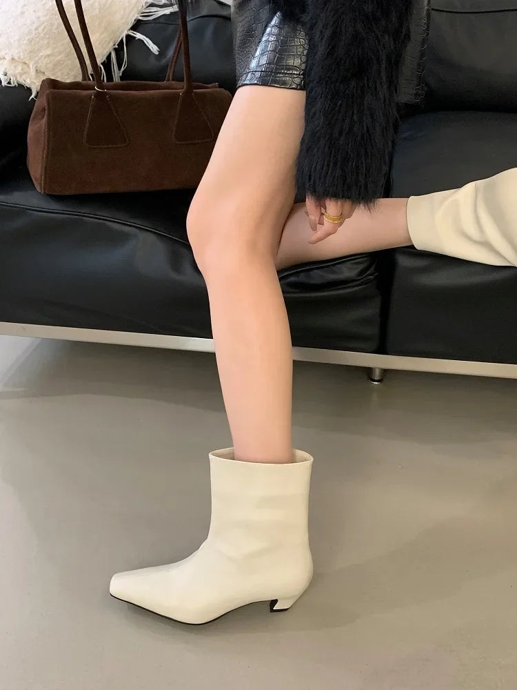 Handmade Pointed Toe Ankle Boots for Women – Slip-On Low Heel Street Style Party & Banquet Short Boots - VougeVampUK