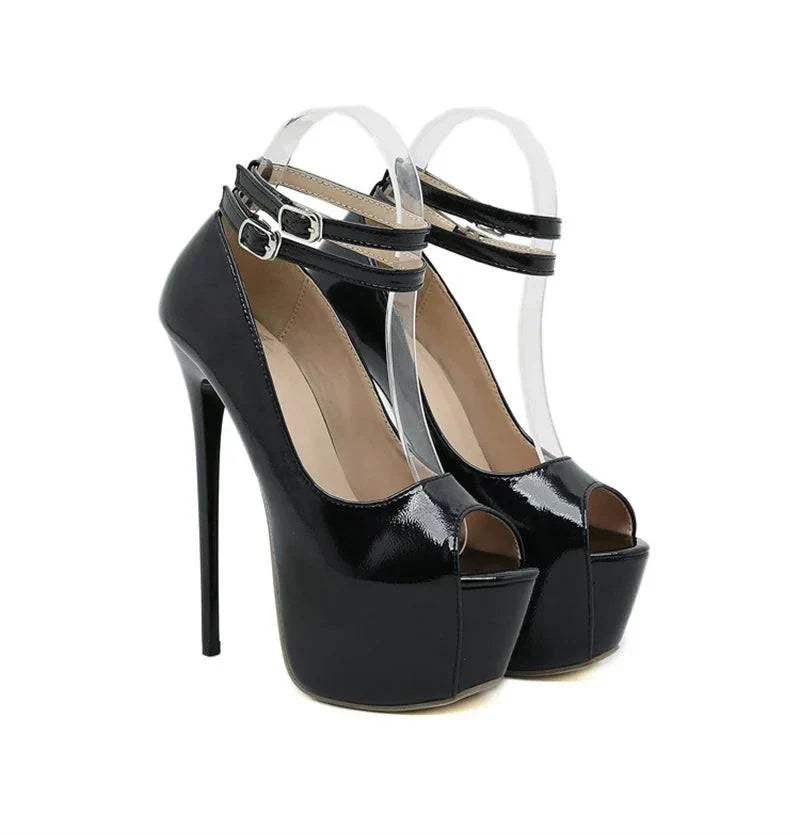 VougeVamp Women’s Double Buckle Strap Platform Sandals – Sexy Peep-Toe 16.5CM Super High Heels for Parties and Events