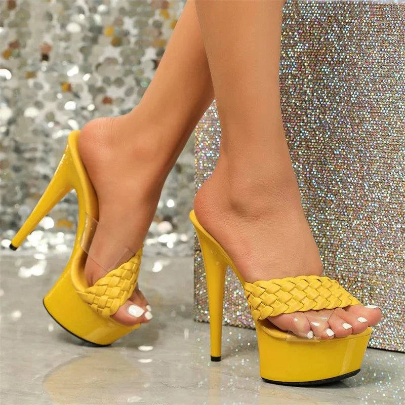 VougeVamp Women’s Open-Toe Platform Slippers – Super High Stiletto Heels for Summer Parties and Events