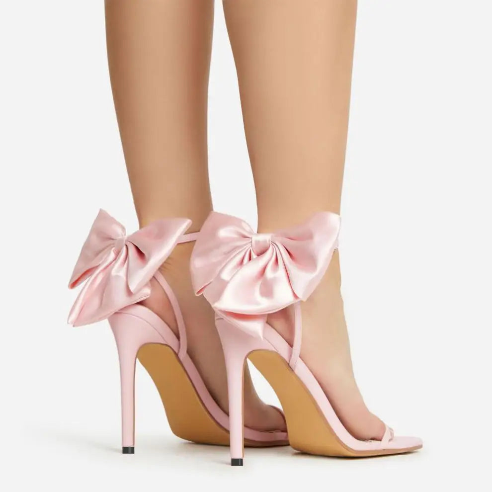 VougeVamp Women's Bow Ankle Strap High Heels – Elegant Open Toe Sandals for Weddings & Parties