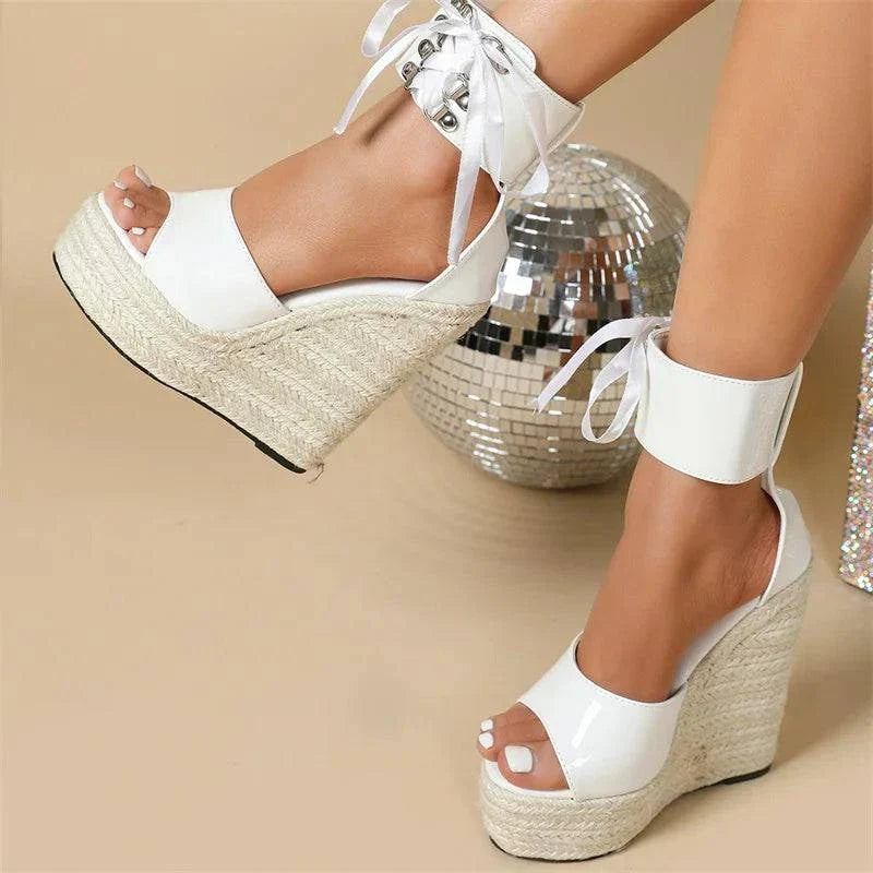 VougeVamp Straw Rope Weave Platform Wedge Sandals - Open Toe High Heel Party Shoes for Women - VougeVampUK