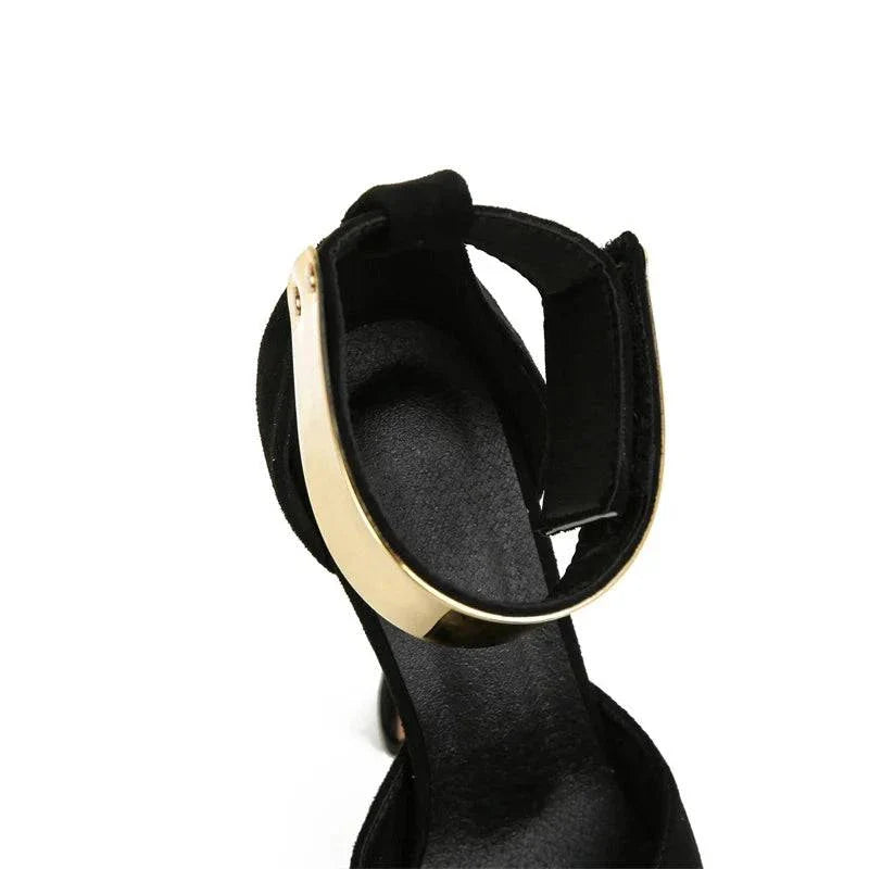 VougeVamp Women’s Metal Ankle Strap Platform Pumps – Sexy 13CM Strange High Heels for Parties and Proms