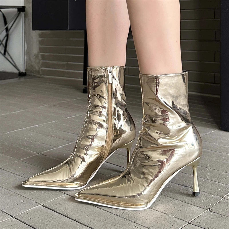 Handmade Leather Low Heel Ankle Boots for Women - Pointed Toe Zipper Closure Short Boots - VougeVampUK