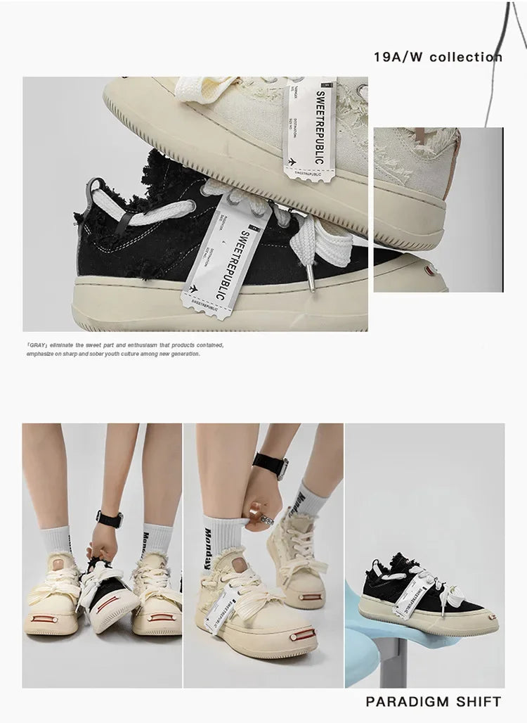 VougeVamp Unisex Summer Canvas Sneakers – Thick Bottom Trendy Street Board Shoes for Casual Wear - VougeVampUK