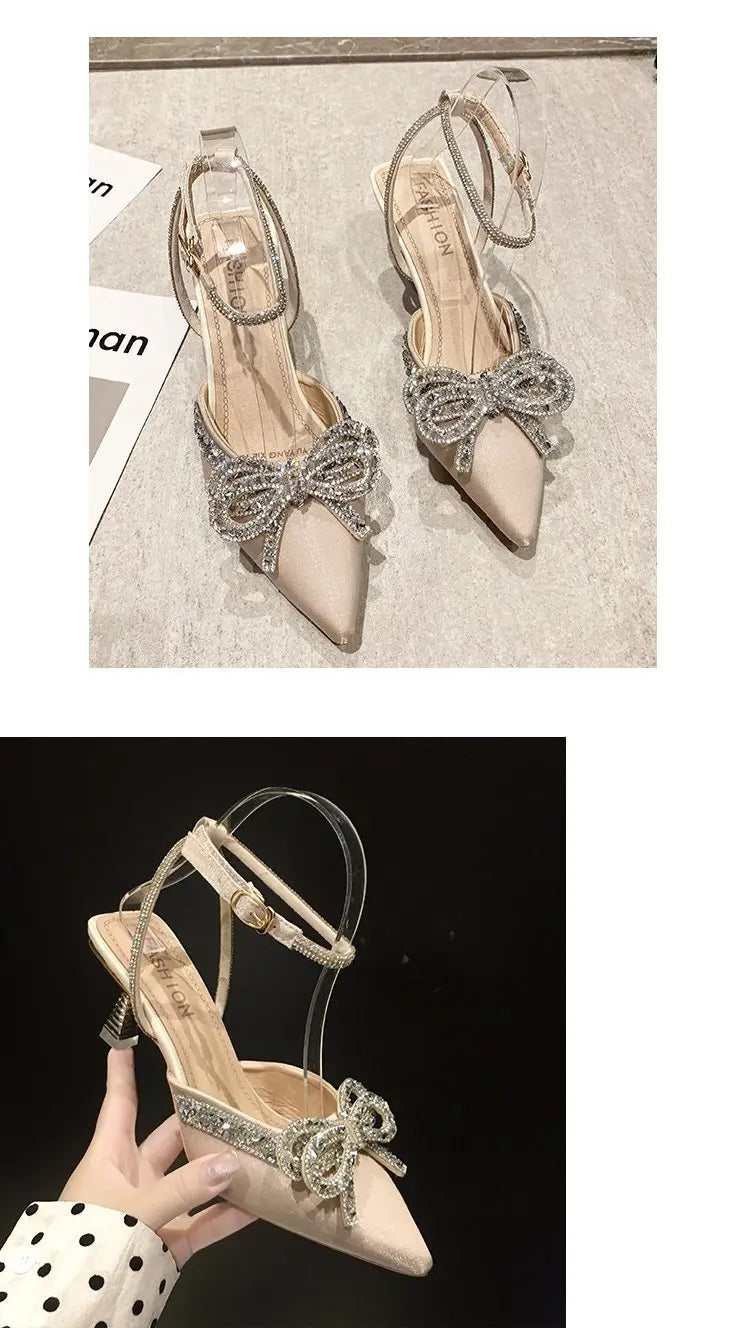 VougeVamp Women's Crystal Bow High Heels – Elegant Fairy-Inspired Sandals for Weddings & Special Occasions