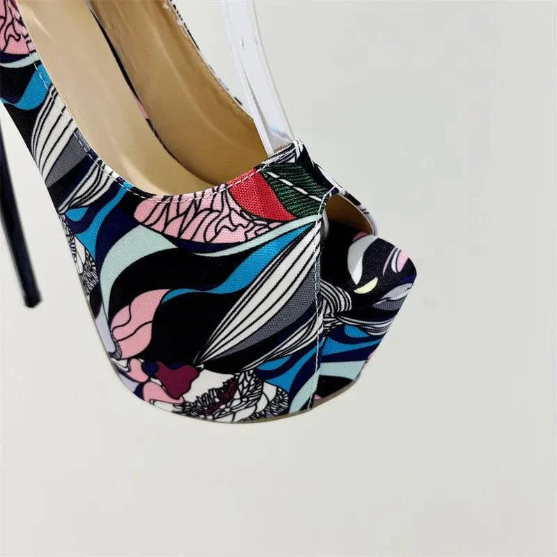 VougeVamp Hand-Painted Platform Pumps - Peep Toe High Heel Party Shoes for Women