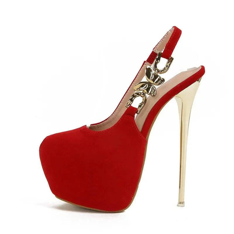 VougeVamp Metal Butterfly Chain Platform Pumps - Round Toe High Heel Wedding Shoes for Women