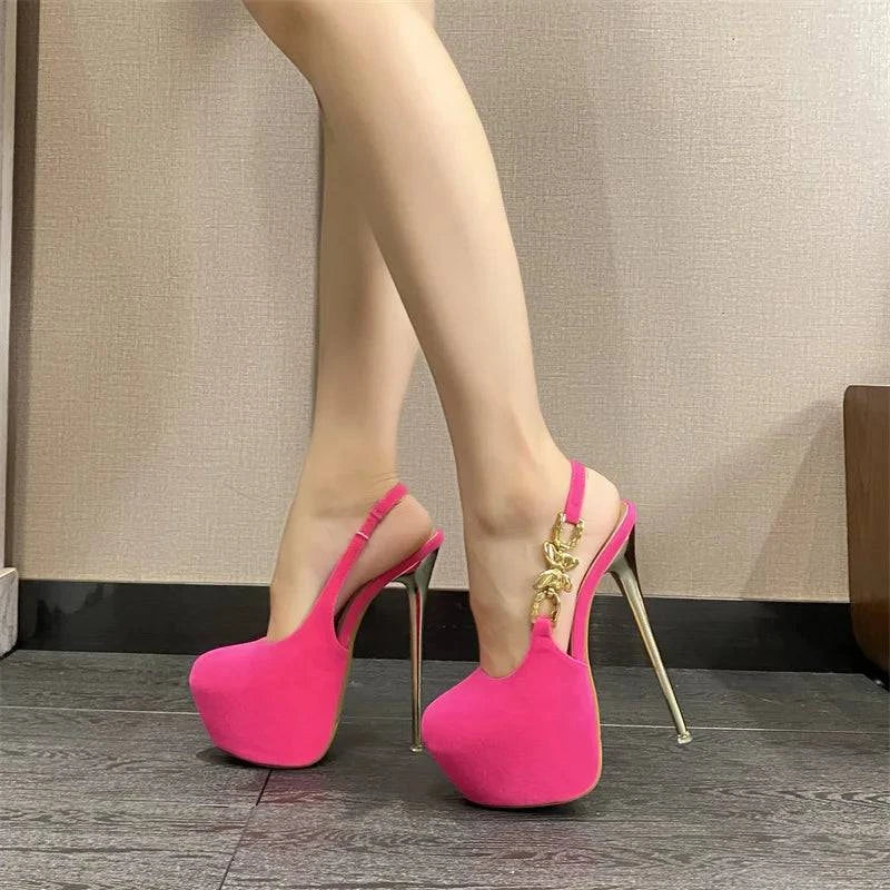 VougeVamp Metal Butterfly Chain Platform Pumps - Round Toe High Heel Wedding Shoes for Women