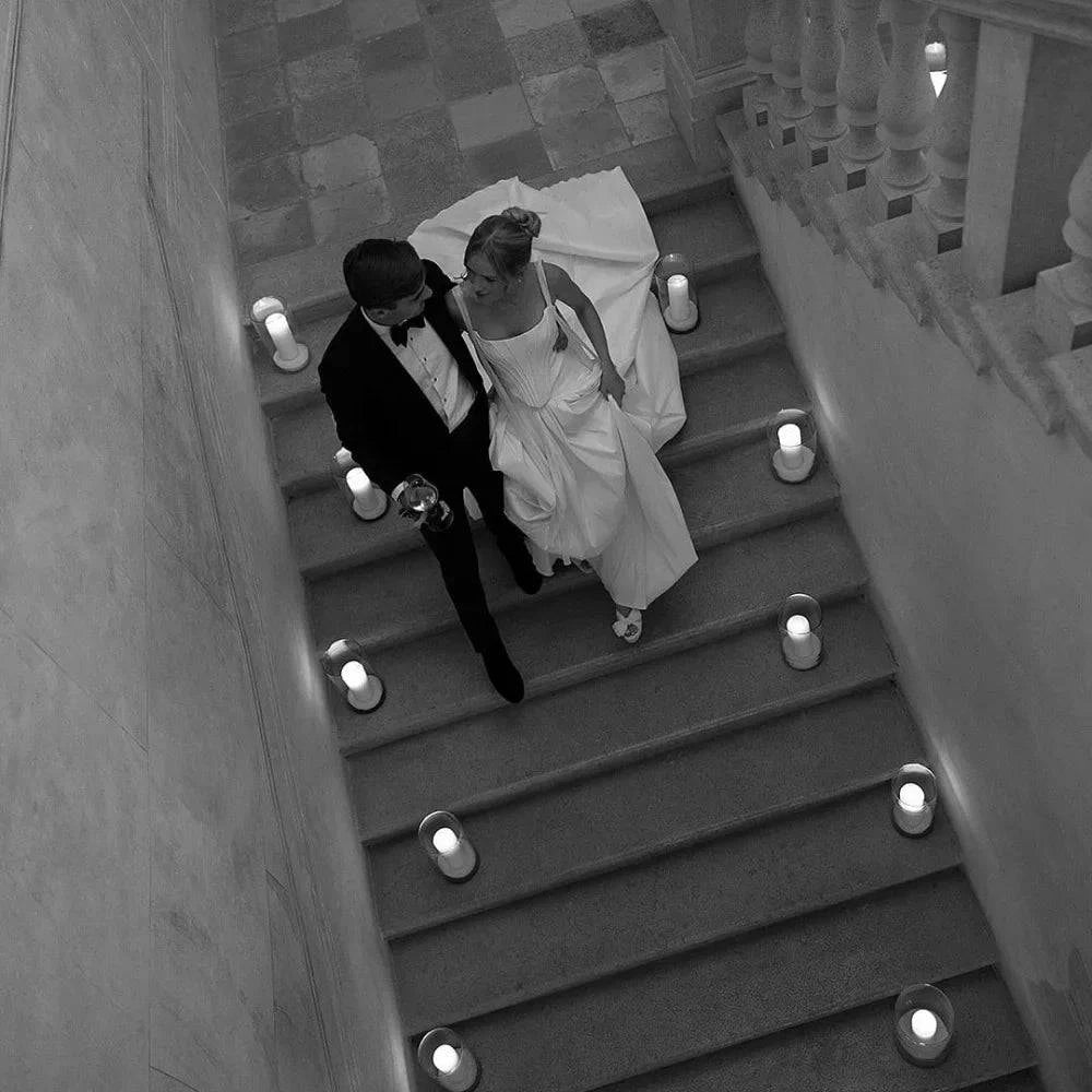 VougeVamp Customized White Spaghetti Strap Bud Wedding Dress - A-Line Sleeveless Floor-Length Gown - VougeVampUK