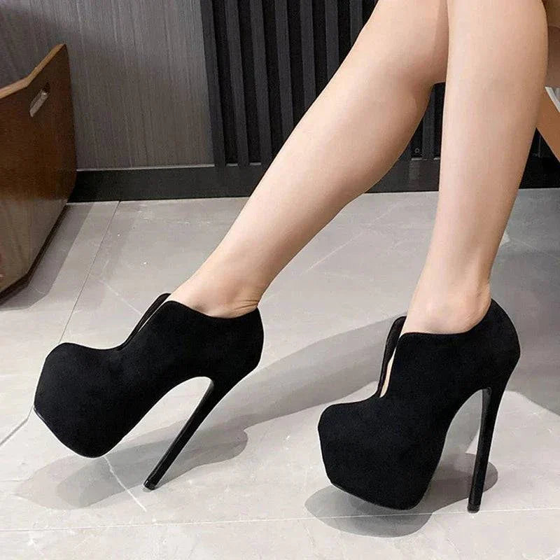 VougeVamp Black Platform Pumps - Round Toe High Heel Party Shoes for Women, Sizes 35-45